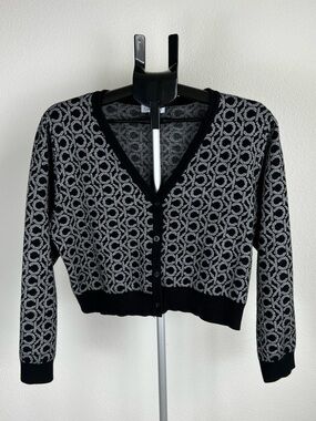 Calvin Klein Logo Cardigan XL Black White Monogram Cropped Button V Neck